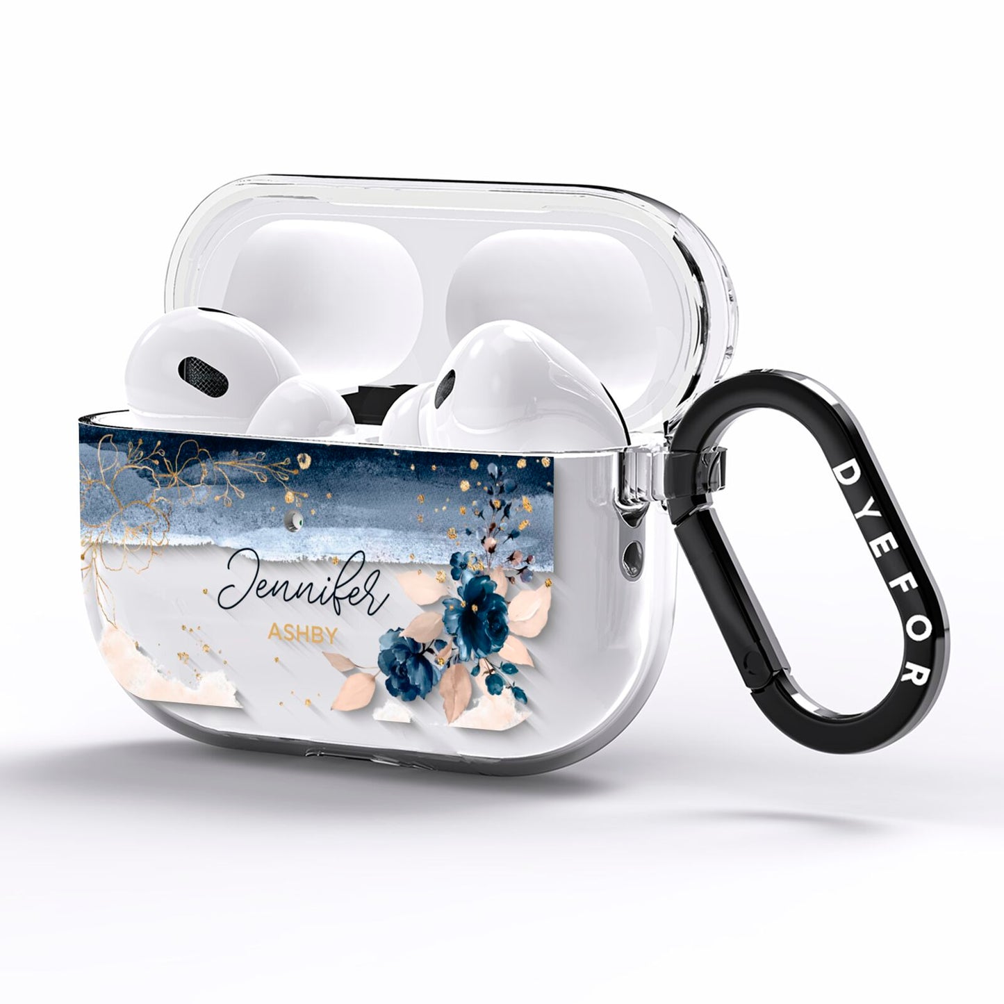 Personalised Blue Pink Watercolour AirPods Pro Clear Case Side Image