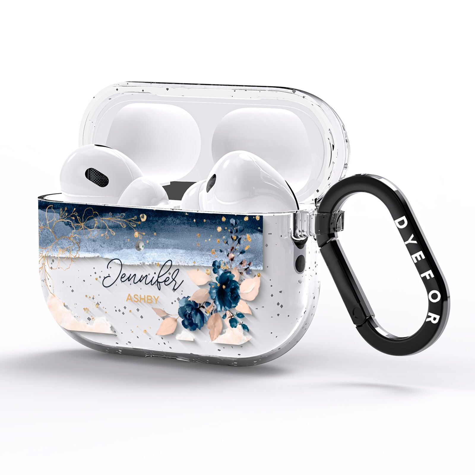 Personalised Blue Pink Watercolour AirPods Pro Glitter Case Side Image