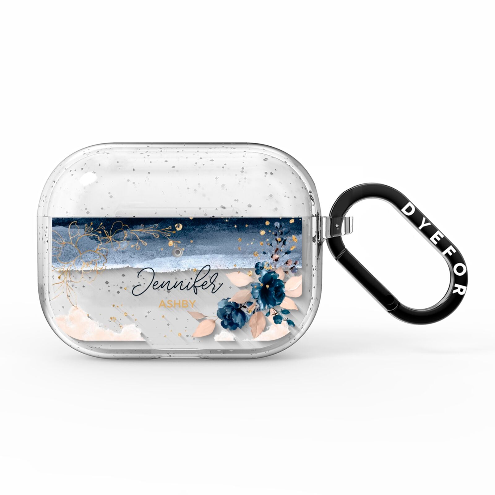 Personalised Blue Pink Watercolour AirPods Pro Glitter Case