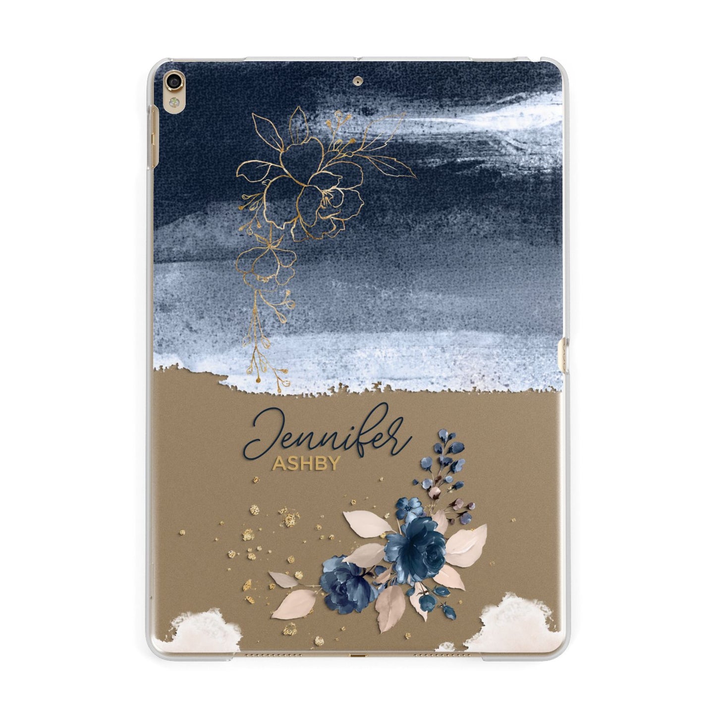 Personalised Blue Pink Watercolour Apple iPad Gold Case