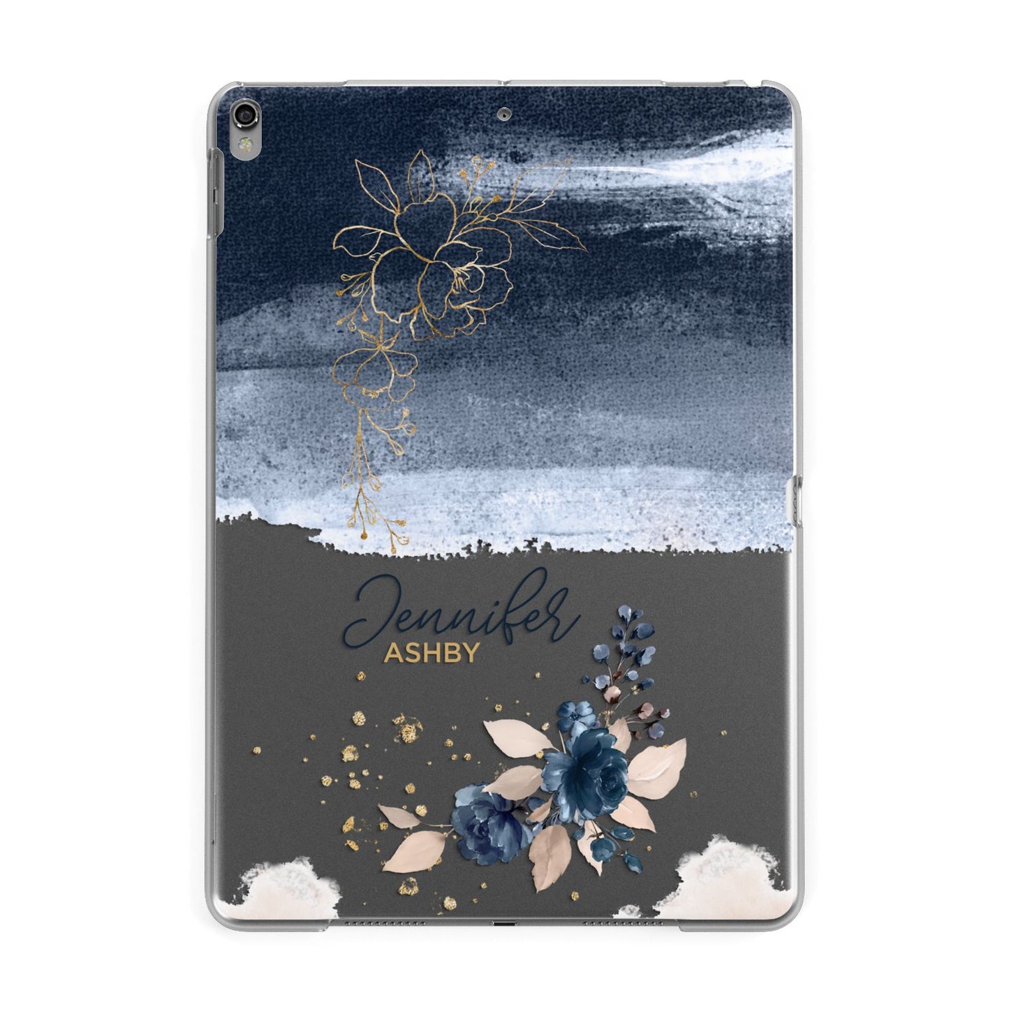 Personalised Blue Pink Watercolour Apple iPad Grey Case