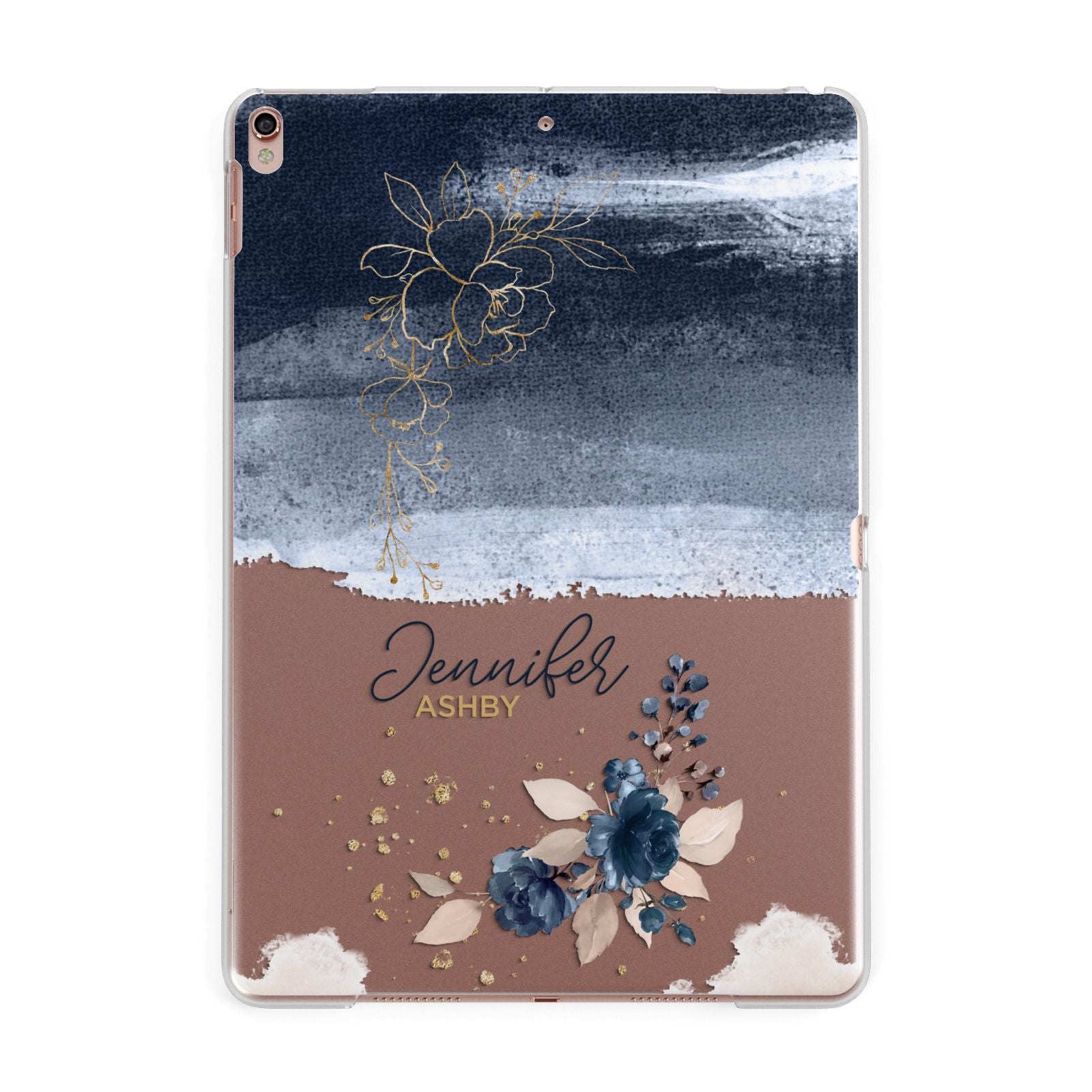 Personalised Blue Pink Watercolour Apple iPad Rose Gold Case