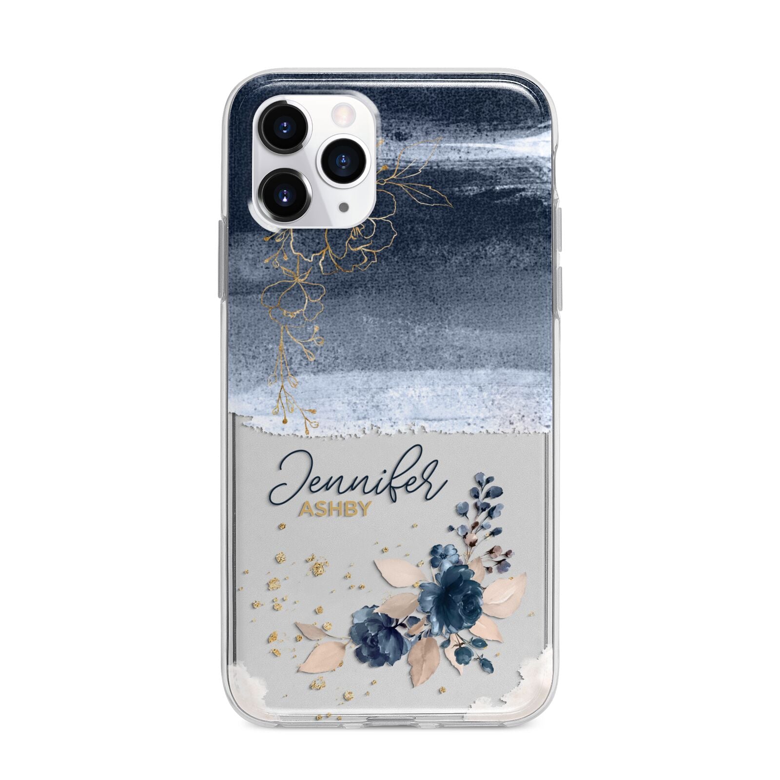 Personalised Blue Pink Watercolour Apple iPhone 11 Pro Max in Silver with Bumper Case