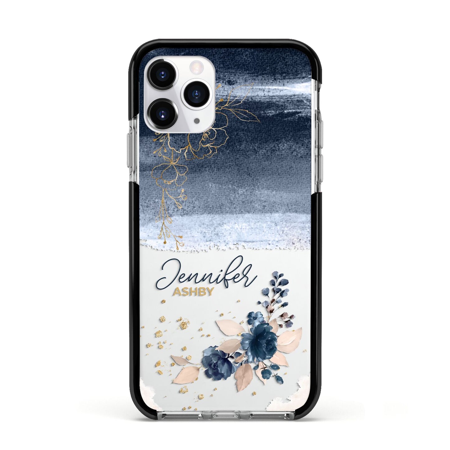 Personalised Blue Pink Watercolour Apple iPhone 11 Pro in Silver with Black Impact Case