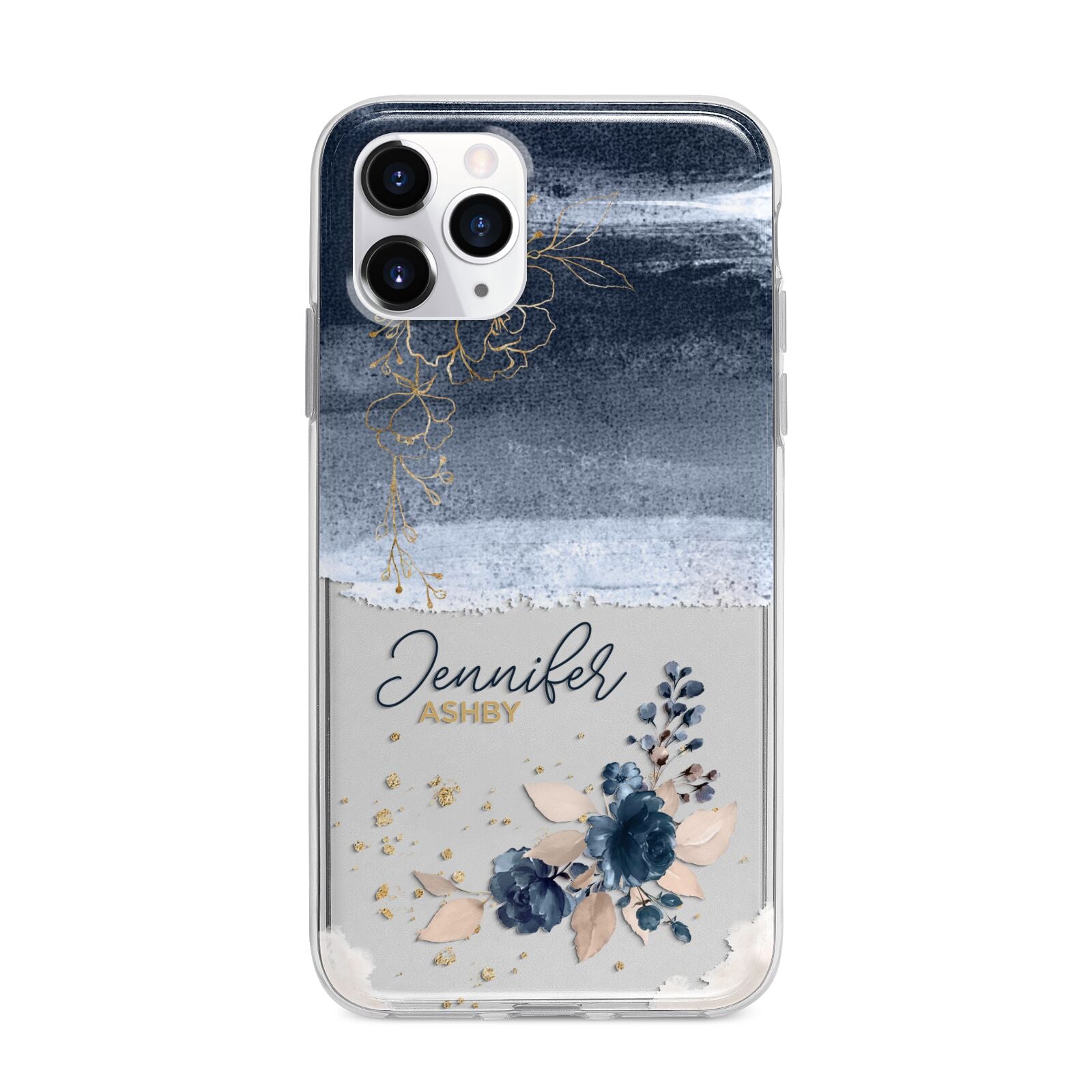 Personalised Blue Pink Watercolour Apple iPhone 11 Pro in Silver with Bumper Case