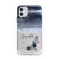 Personalised Blue Pink Watercolour Apple iPhone 11 in White with Bumper Case