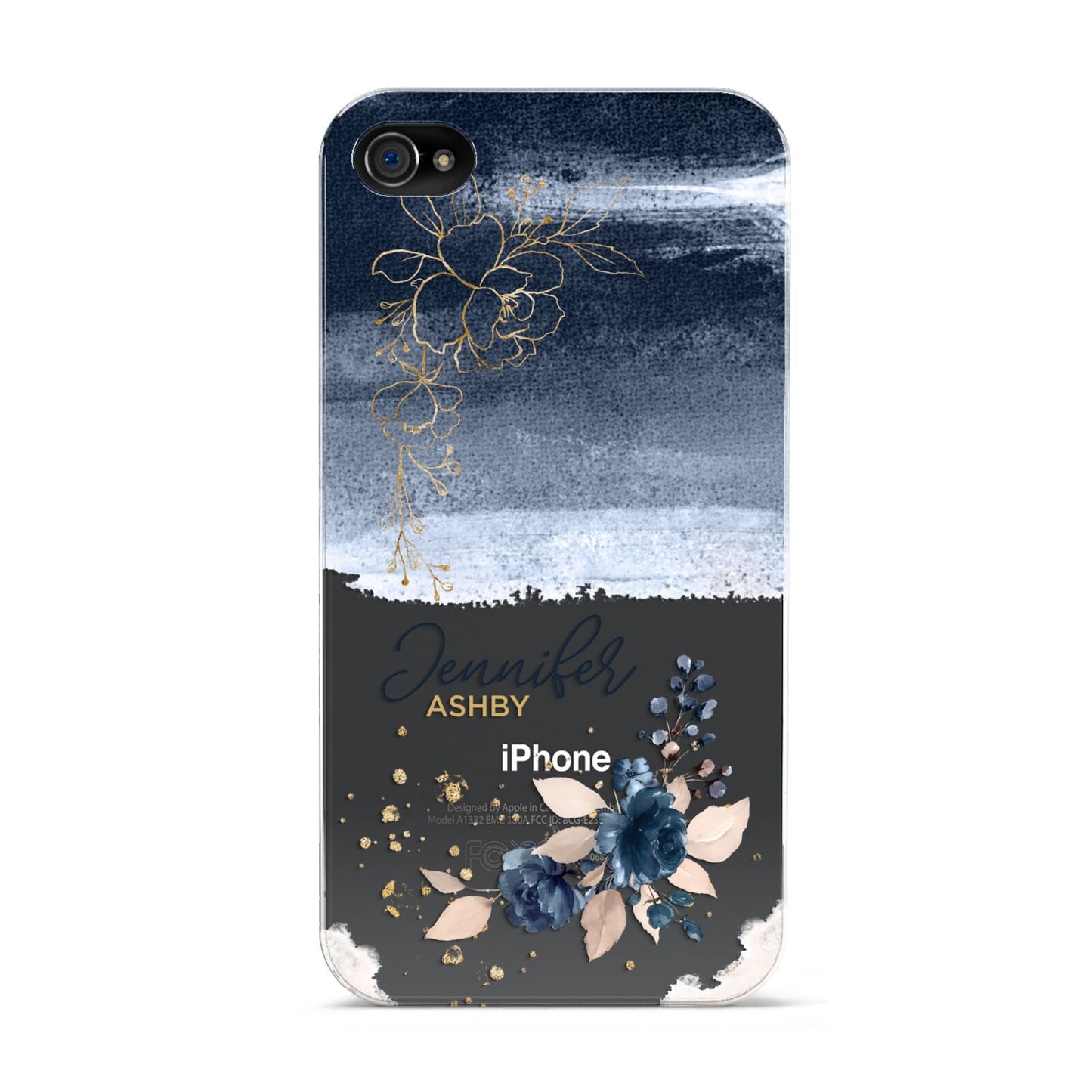 Personalised Blue Pink Watercolour Apple iPhone 4s Case