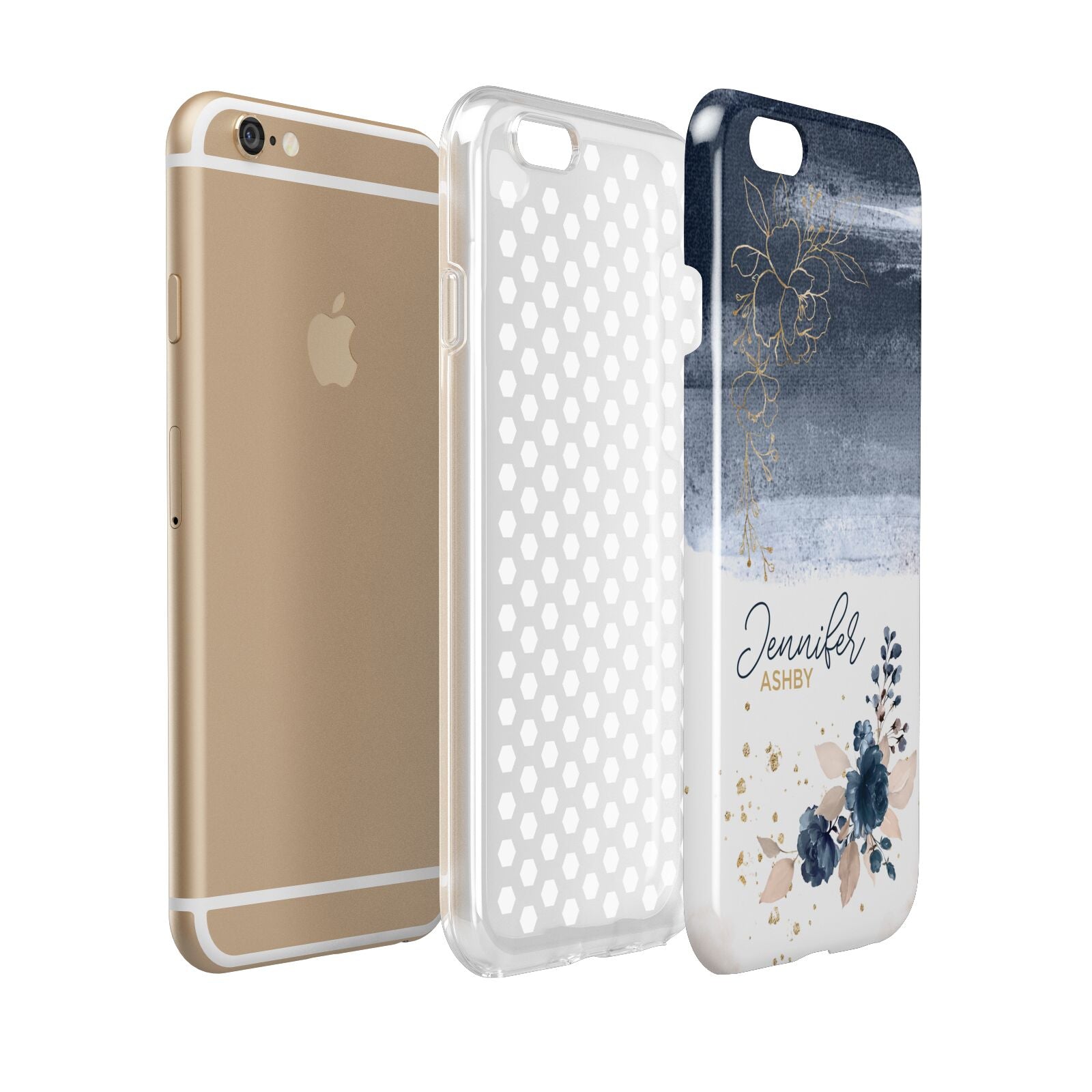 Personalised Blue Pink Watercolour Apple iPhone 6 3D Tough Case Expanded view