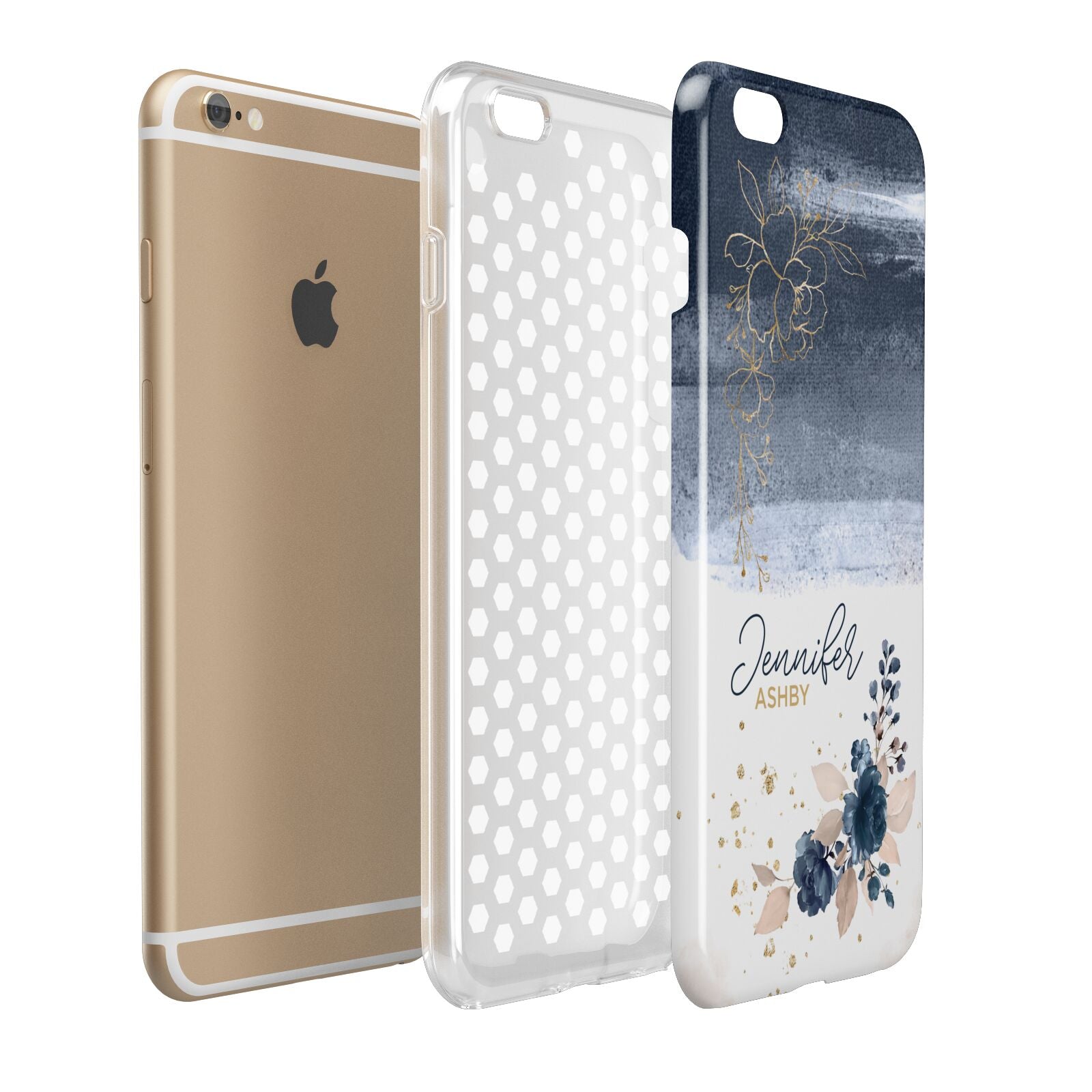 Personalised Blue Pink Watercolour Apple iPhone 6 Plus 3D Tough Case Expand Detail Image