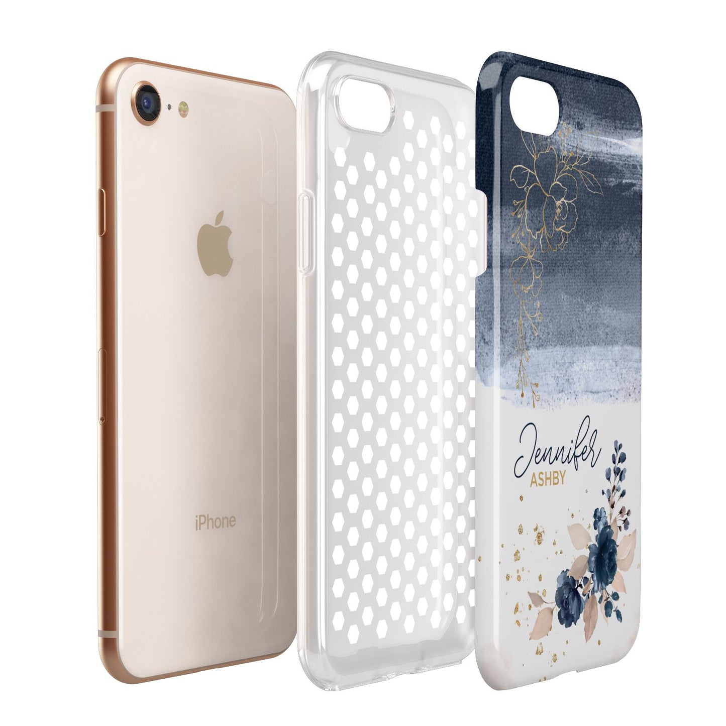 Personalised Blue Pink Watercolour Apple iPhone 7 8 3D Tough Case Expanded View