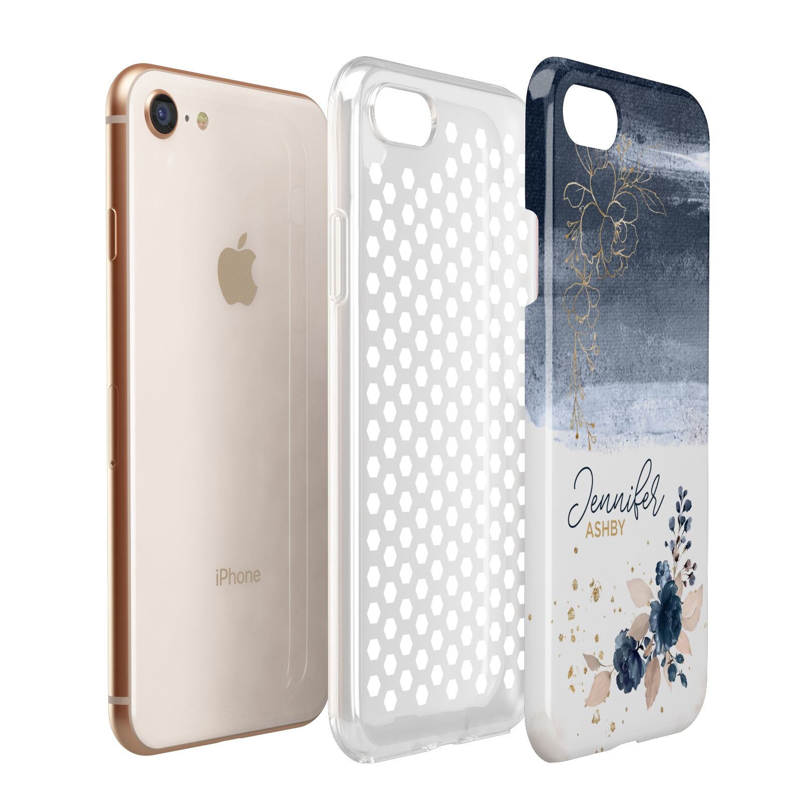 Personalised Blue Pink Watercolour Apple iPhone 7 8 3D Tough Case Expanded View