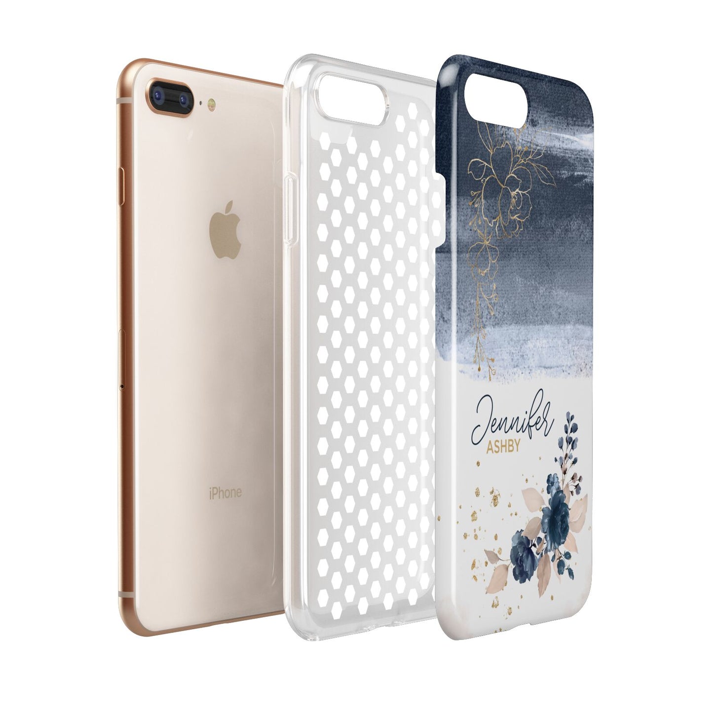 Personalised Blue Pink Watercolour Apple iPhone 7 8 Plus 3D Tough Case Expanded View