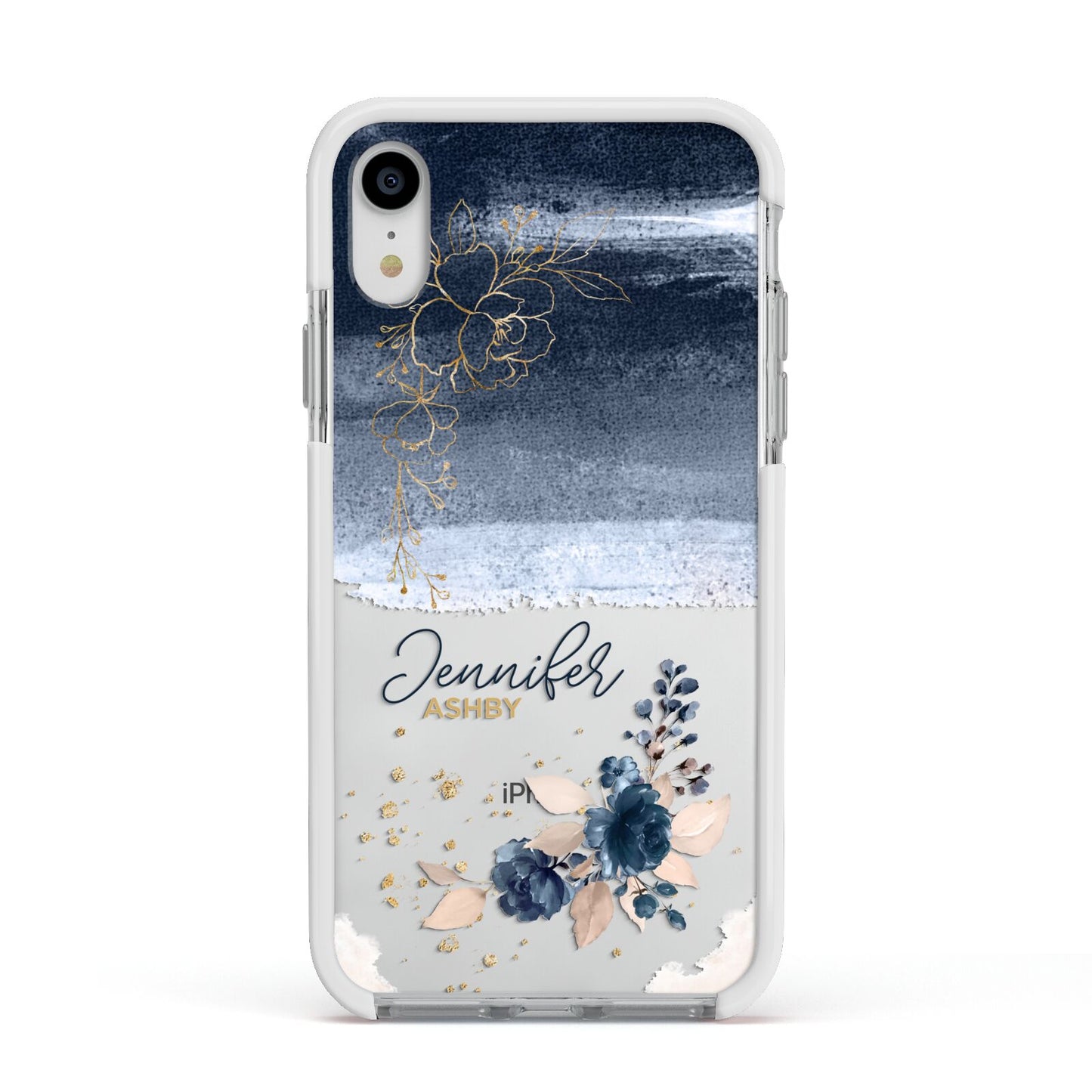 Personalised Blue Pink Watercolour Apple iPhone XR Impact Case White Edge on Silver Phone