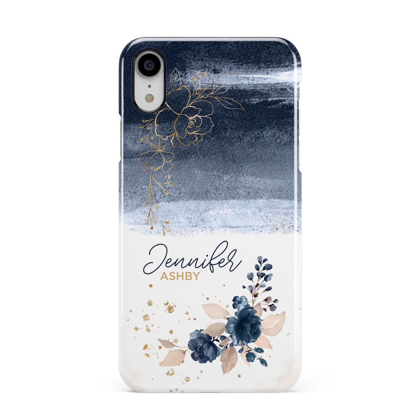 Personalised Blue Pink Watercolour Apple iPhone XR White 3D Snap Case