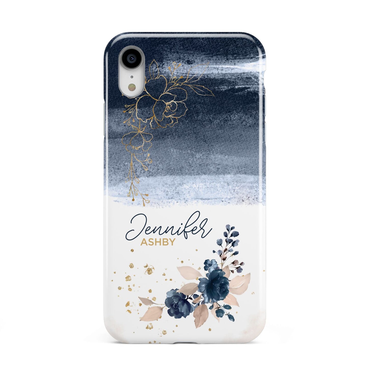 Personalised Blue Pink Watercolour Apple iPhone XR White 3D Tough Case