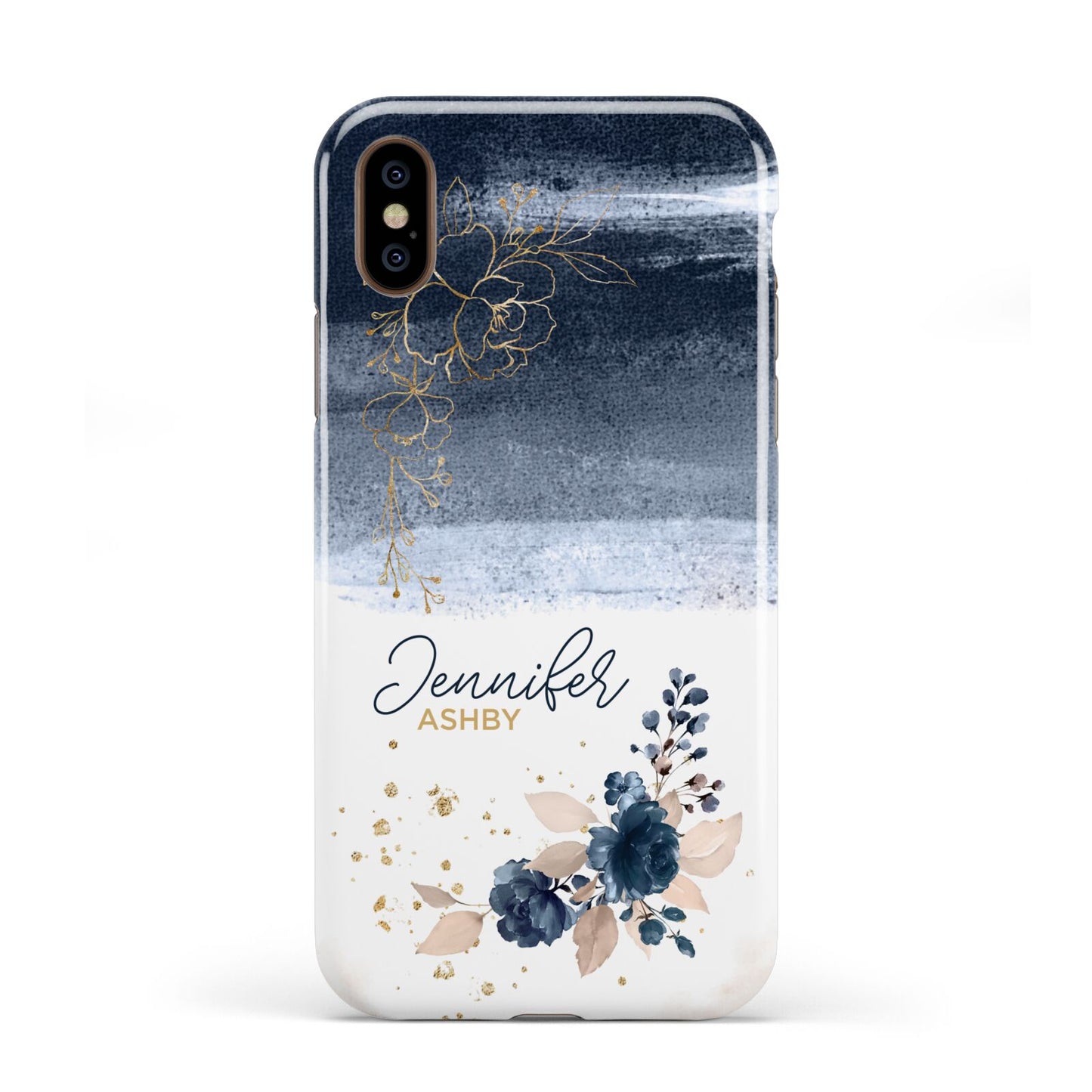 Personalised Blue Pink Watercolour Apple iPhone XS 3D Tough