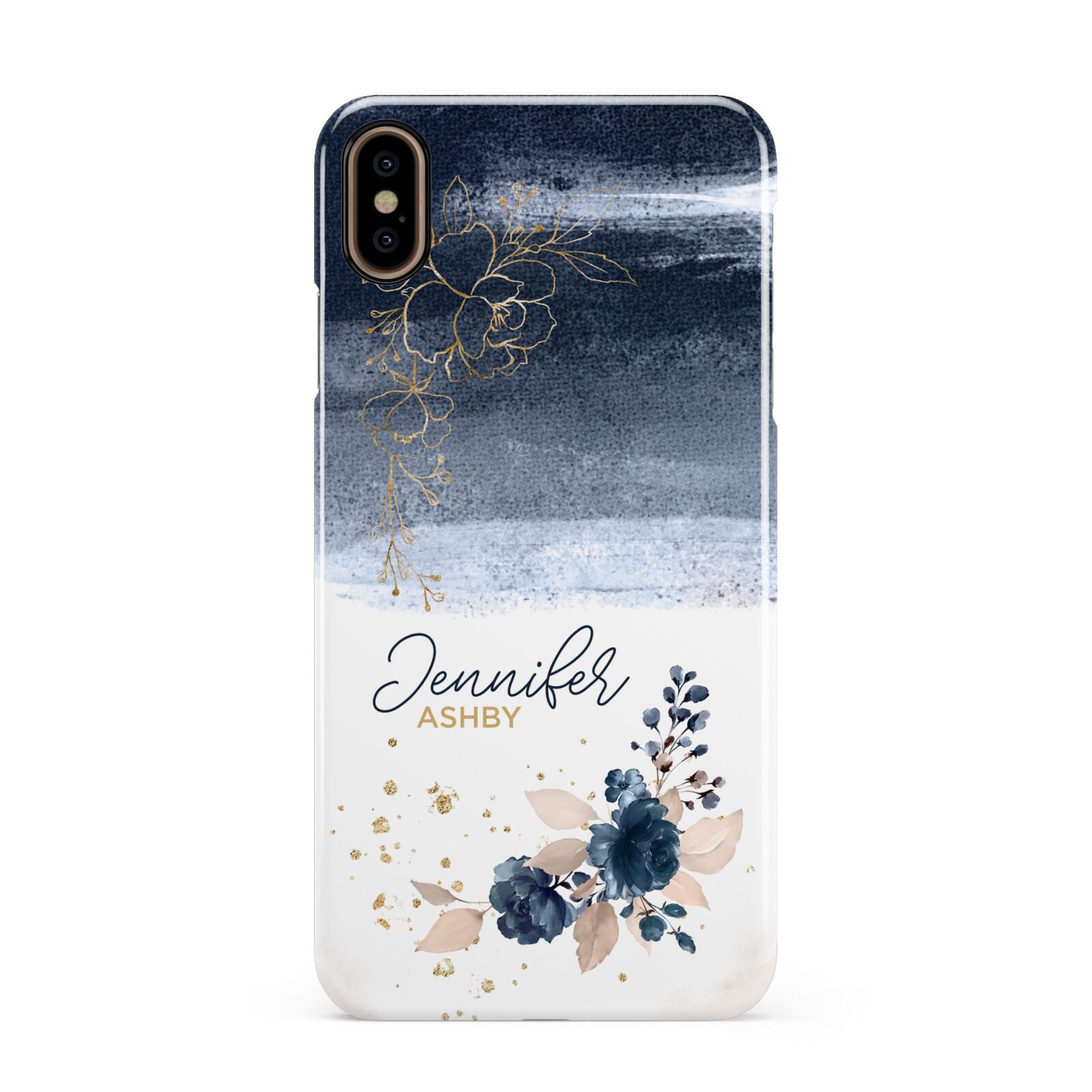 Personalised Blue Pink Watercolour Apple iPhone Xs Max 3D Snap Case