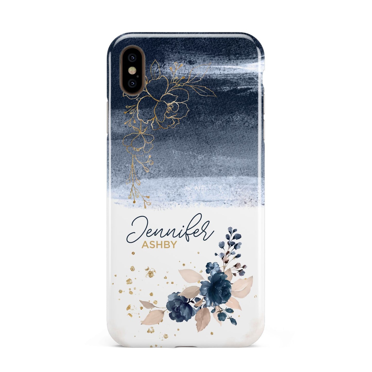 Personalised Blue Pink Watercolour Apple iPhone Xs Max 3D Tough Case