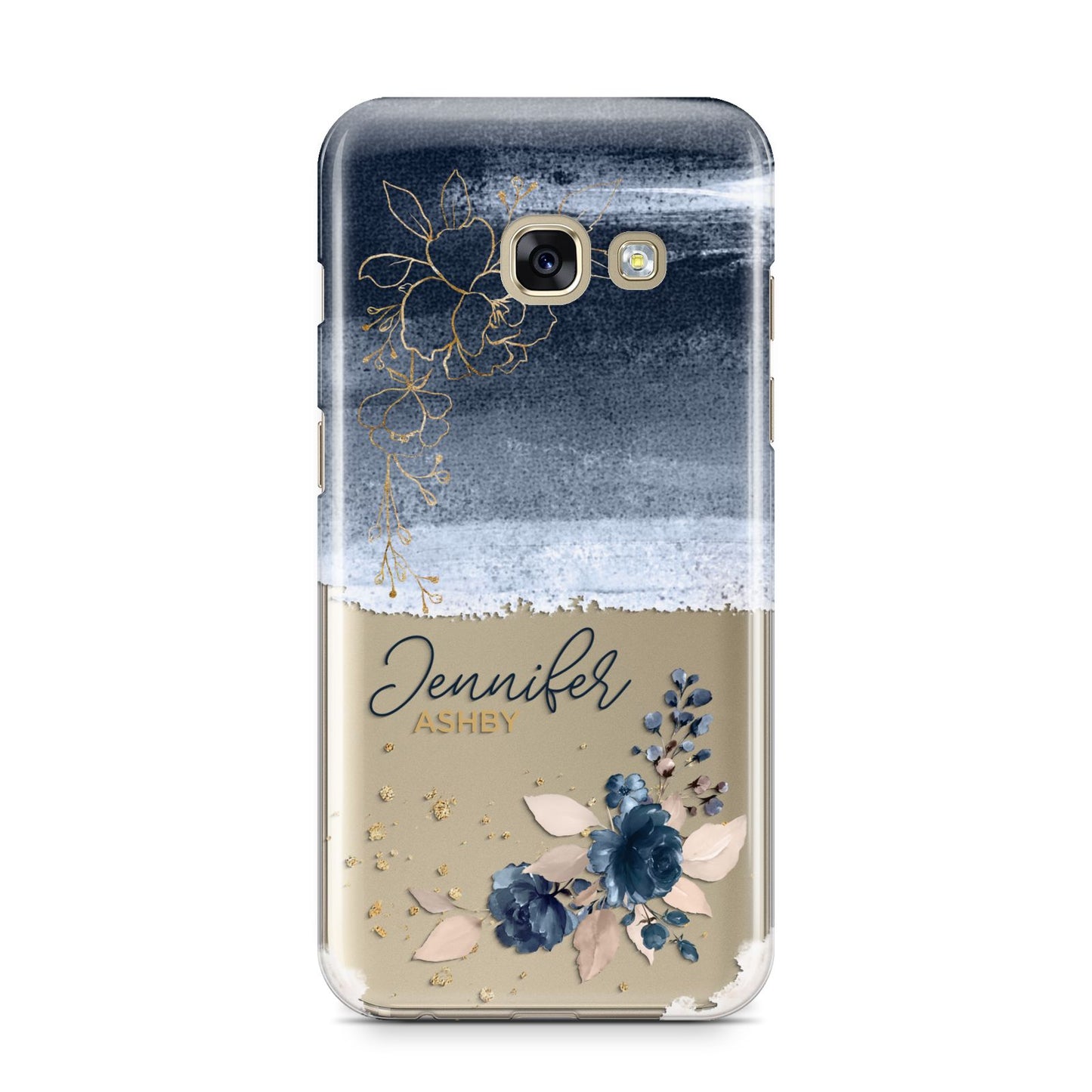 Personalised Blue Pink Watercolour Samsung Galaxy A3 2017 Case on gold phone