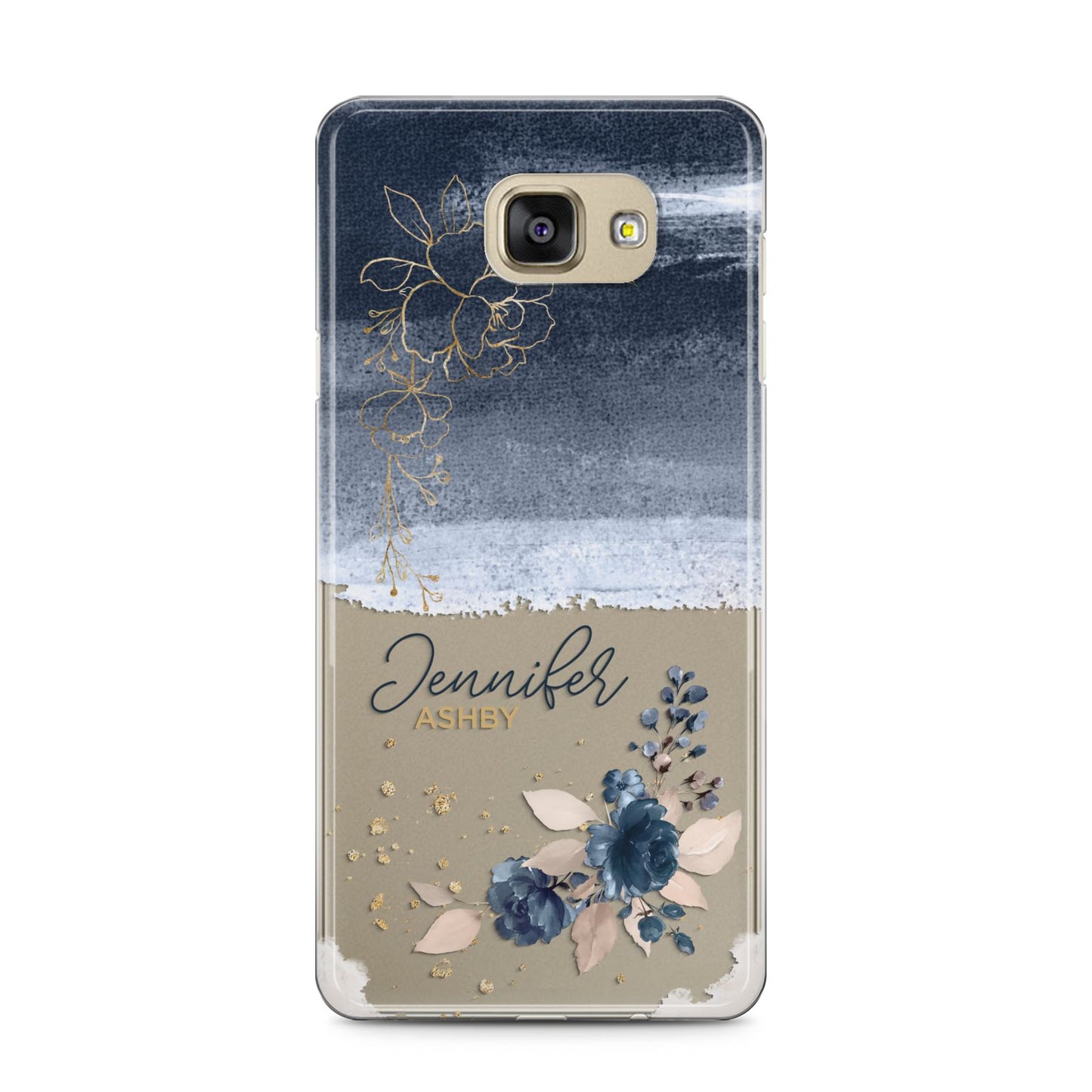 Personalised Blue Pink Watercolour Samsung Galaxy A5 2016 Case on gold phone