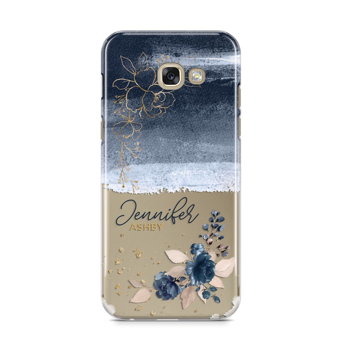 Personalised Blue Pink Watercolour Samsung Galaxy A5 2017 Case on gold phone