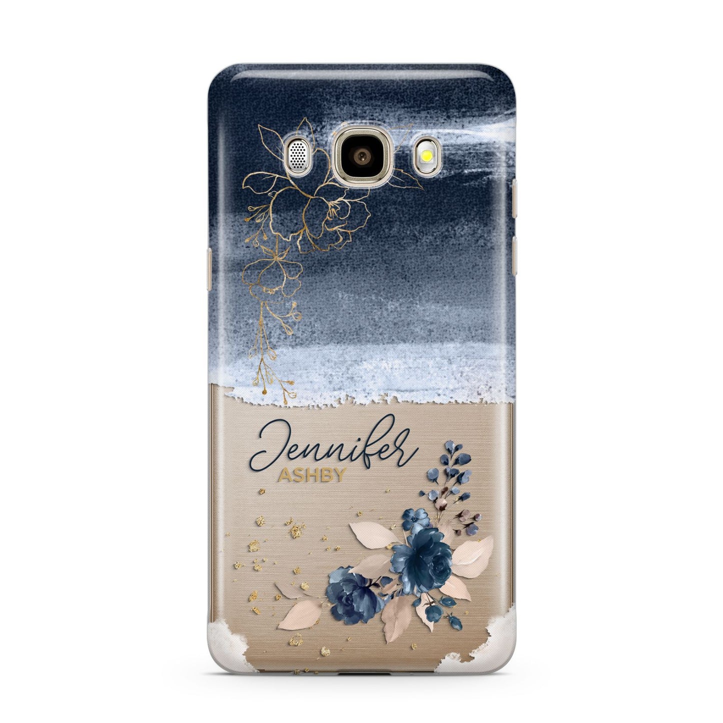 Personalised Blue Pink Watercolour Samsung Galaxy J7 2016 Case on gold phone