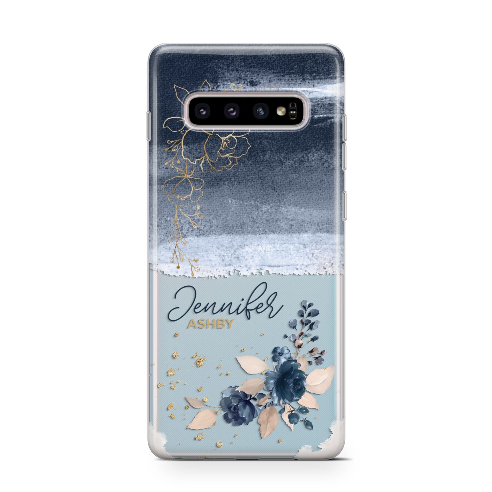 Personalised Blue Pink Watercolour Samsung Galaxy S10 Case