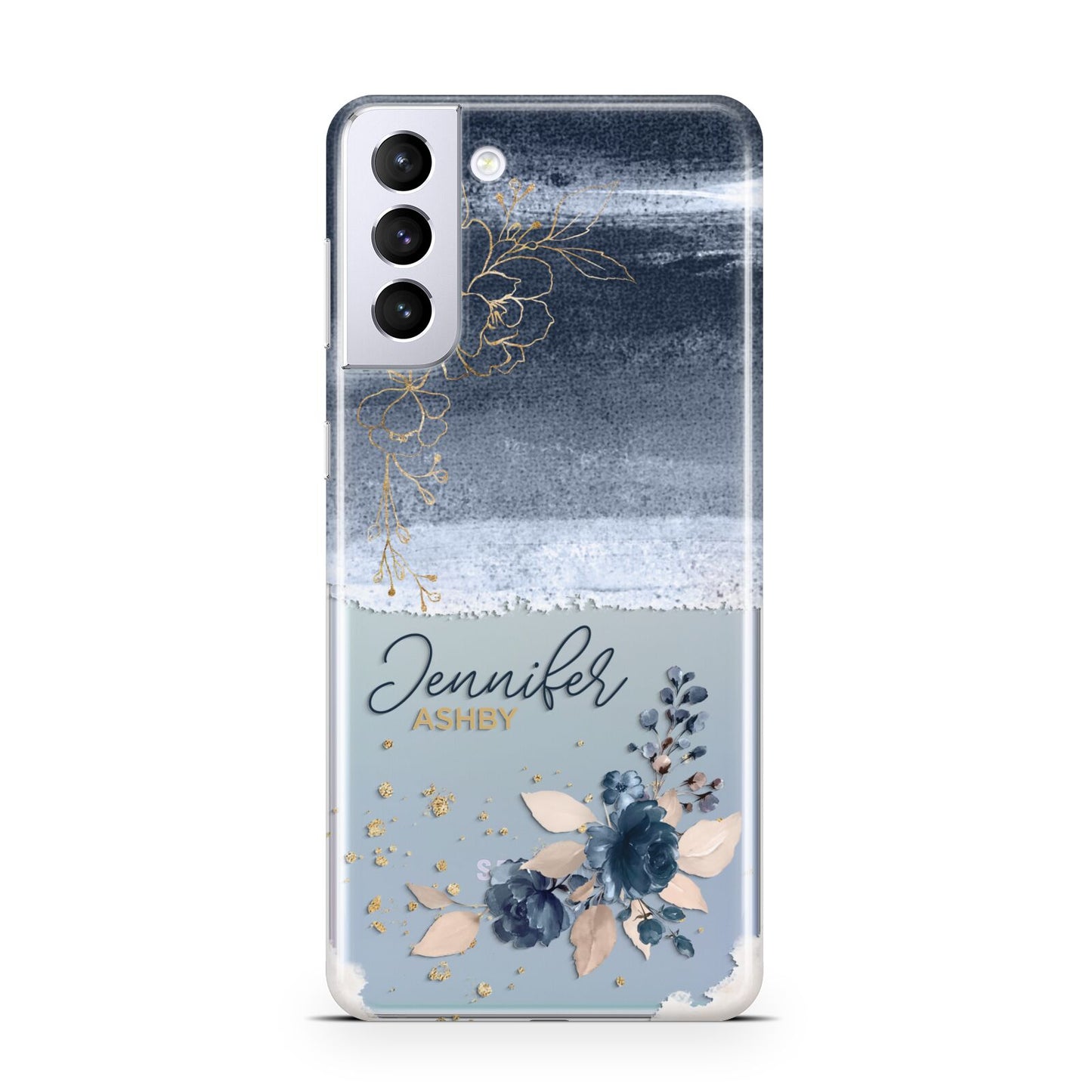 Personalised Blue Pink Watercolour Samsung S21 Plus Phone Case