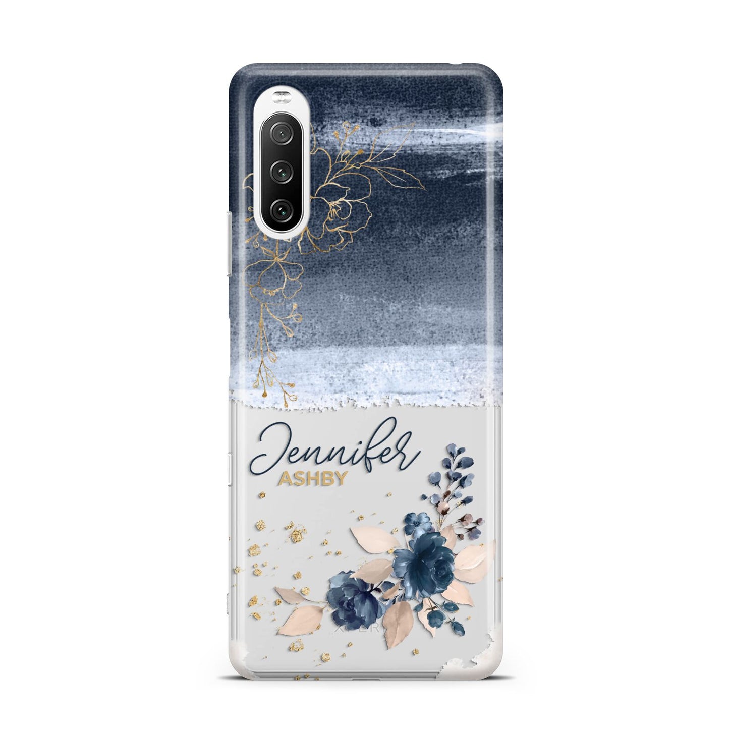 Personalised Blue Pink Watercolour Sony Xperia 10 III Case
