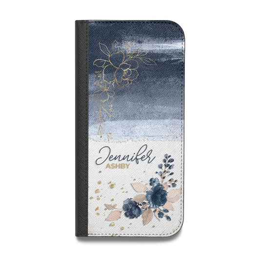 Personalised Blue Pink Watercolour Vegan Leather Flip Samsung Case