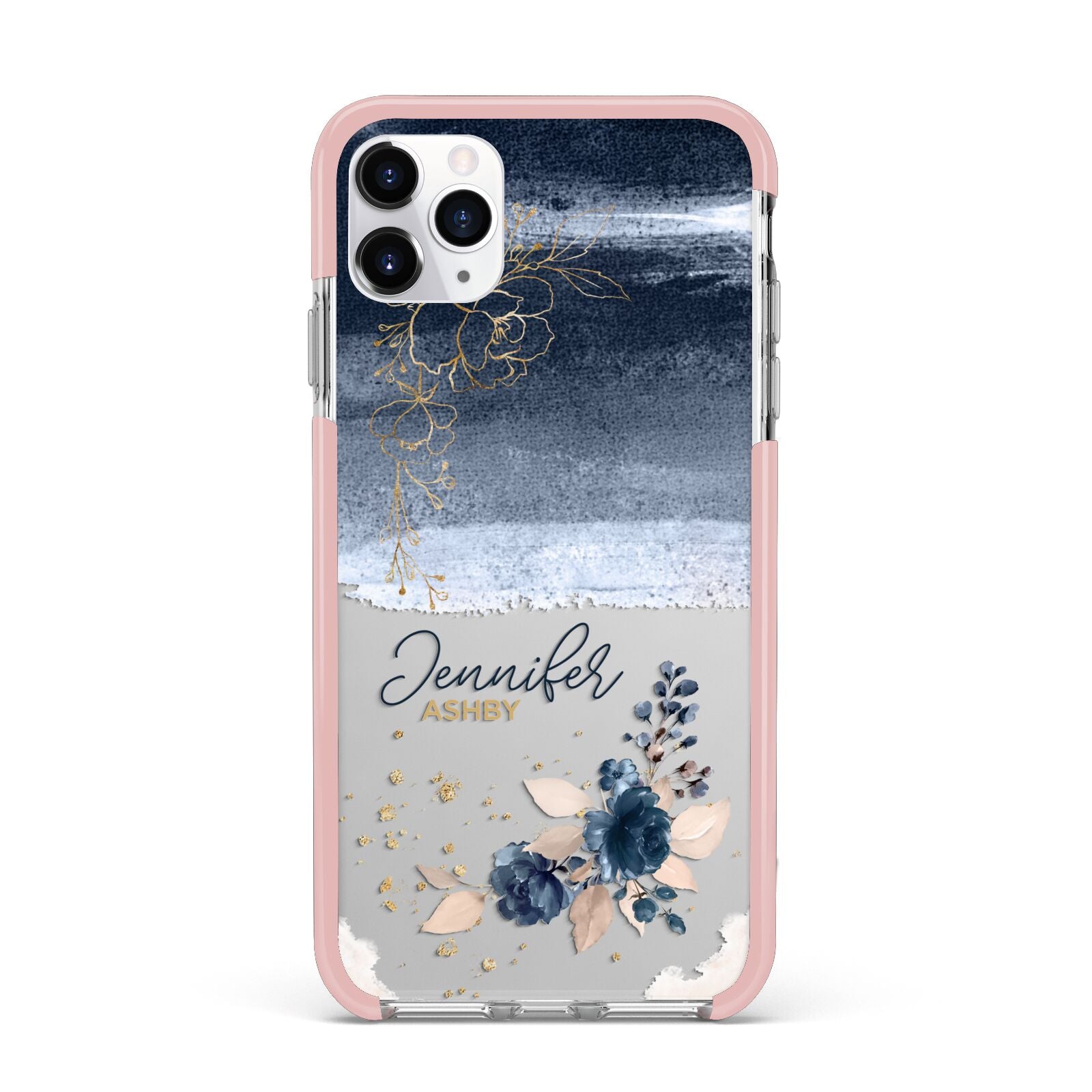 Personalised Blue Pink Watercolour iPhone 11 Pro Max Impact Pink Edge Case