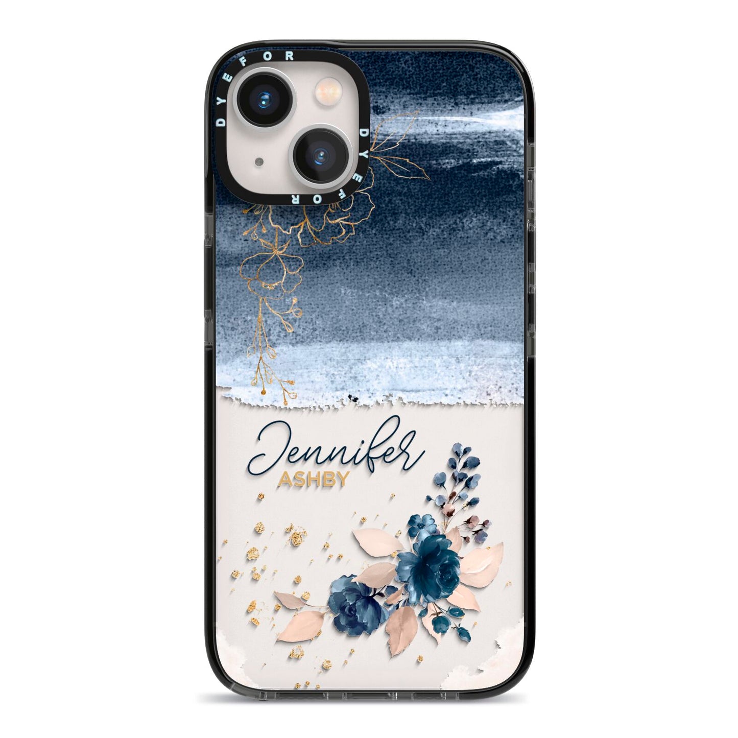 Personalised Blue Pink Watercolour iPhone 13 Black Impact Case on Silver phone