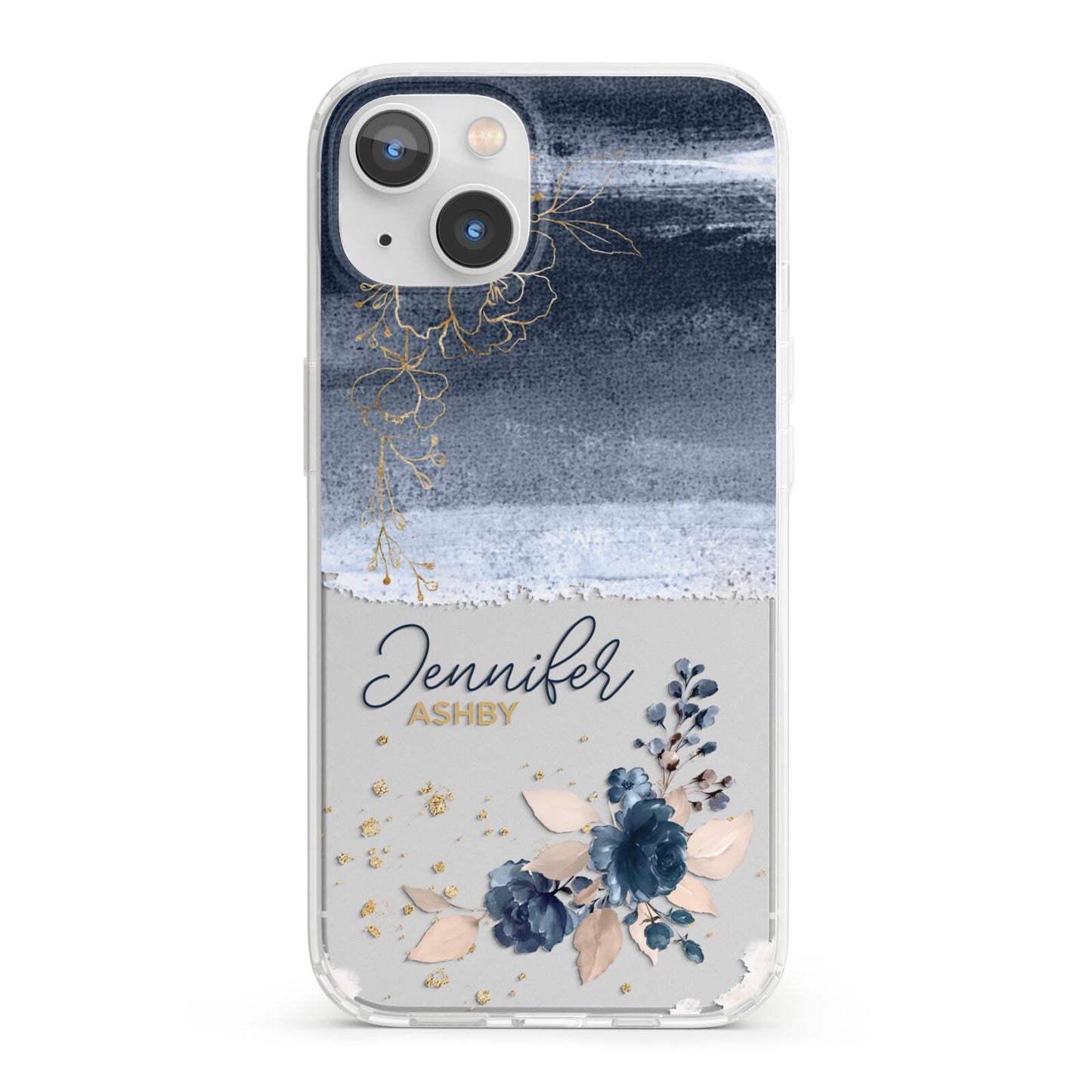 Personalised Blue Pink Watercolour iPhone 13 Clear Bumper Case