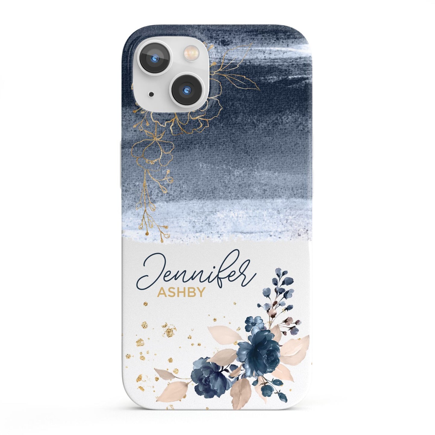 Personalised Blue Pink Watercolour iPhone 13 Full Wrap 3D Snap Case