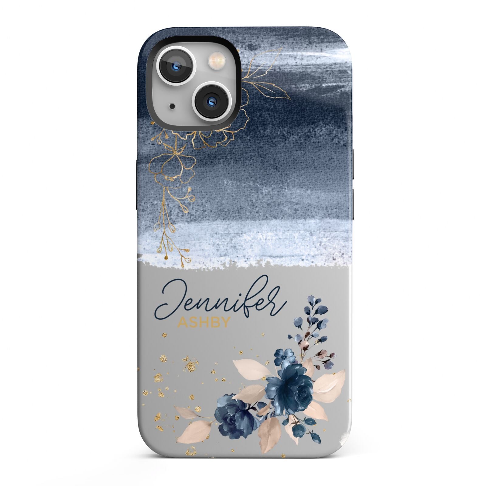 Personalised Blue Pink Watercolour iPhone 13 Full Wrap 3D Tough Case
