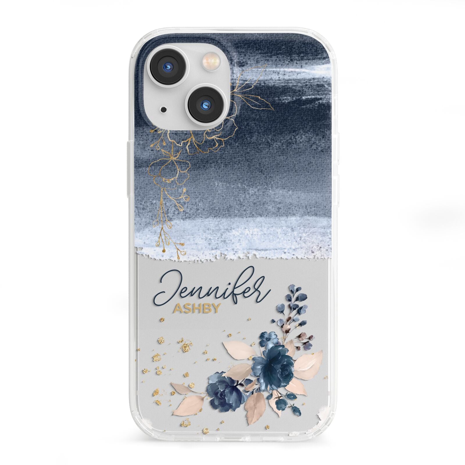 Personalised Blue Pink Watercolour iPhone 13 Mini Clear Bumper Case