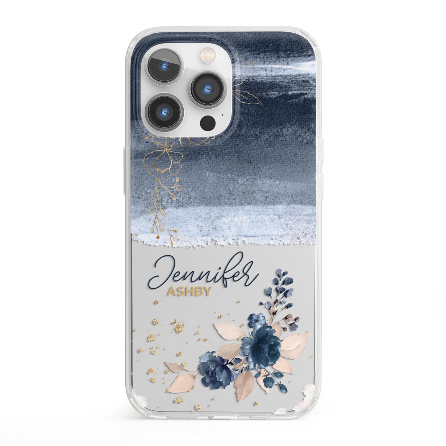 Personalised Blue Pink Watercolour iPhone 13 Pro Clear Bumper Case