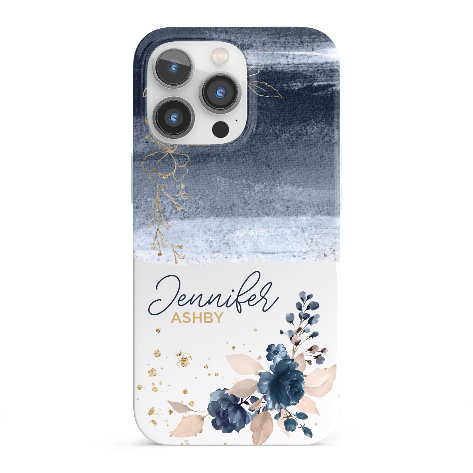 Personalised Blue Pink Watercolour iPhone 13 Pro Full Wrap 3D Snap Case