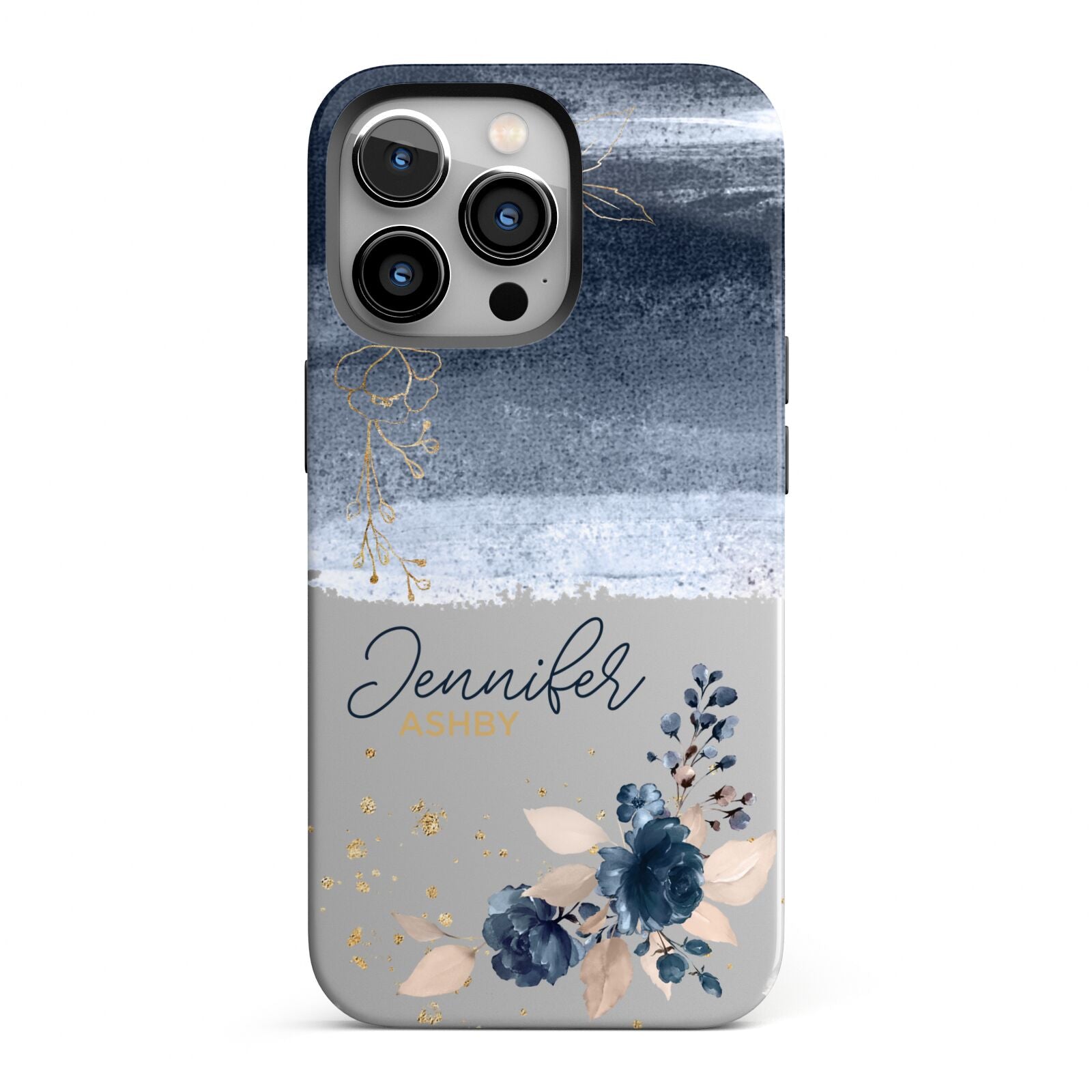 Personalised Blue Pink Watercolour iPhone 13 Pro Full Wrap 3D Tough Case
