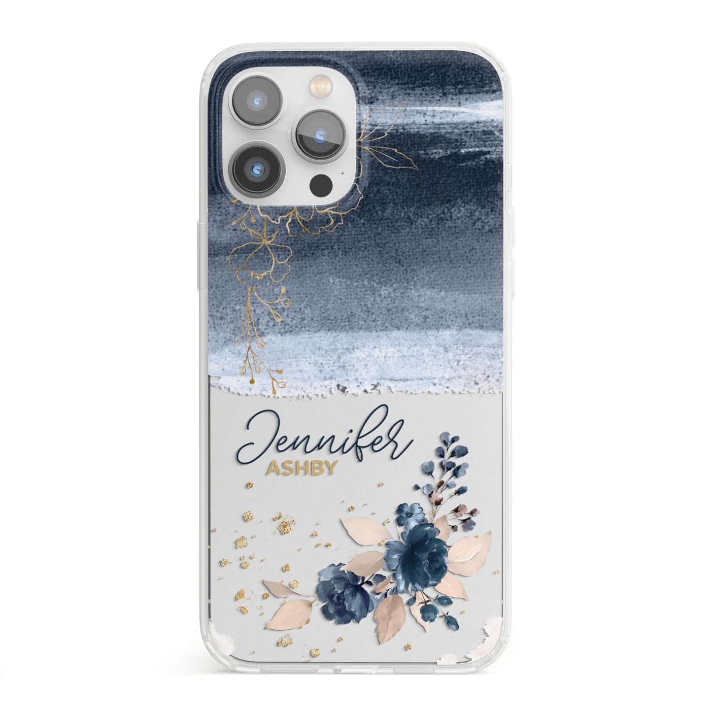 Personalised Blue Pink Watercolour iPhone 13 Pro Max Clear Bumper Case