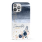 Personalised Blue Pink Watercolour iPhone 13 Pro Max Full Wrap 3D Snap Case