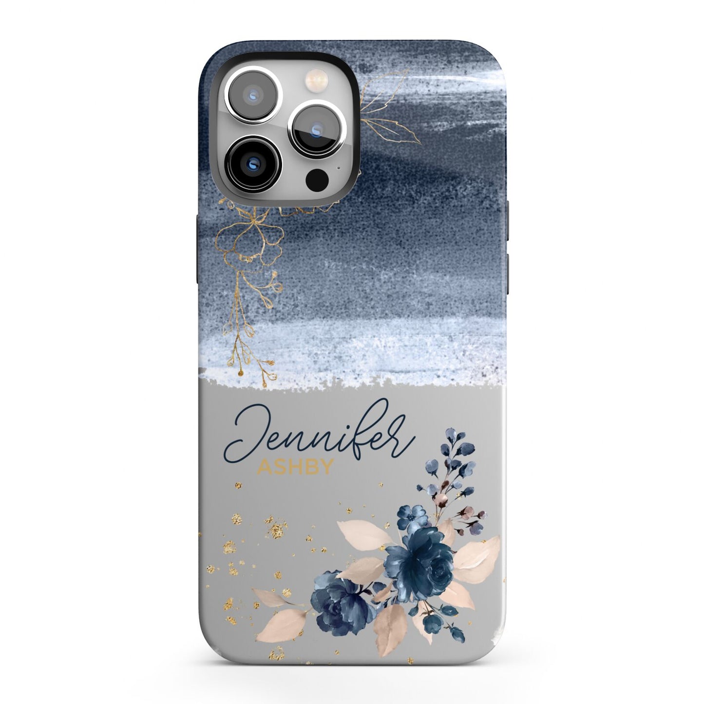 Personalised Blue Pink Watercolour iPhone 13 Pro Max Full Wrap 3D Tough Case