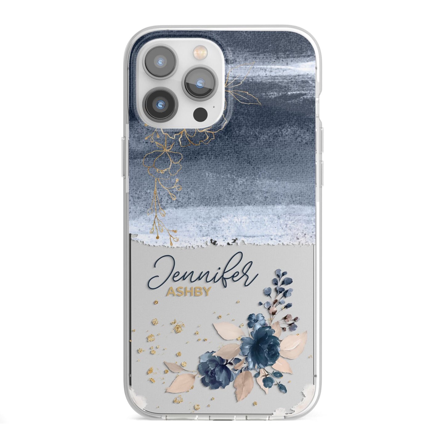 Personalised Blue Pink Watercolour iPhone 13 Pro Max TPU Impact Case with White Edges
