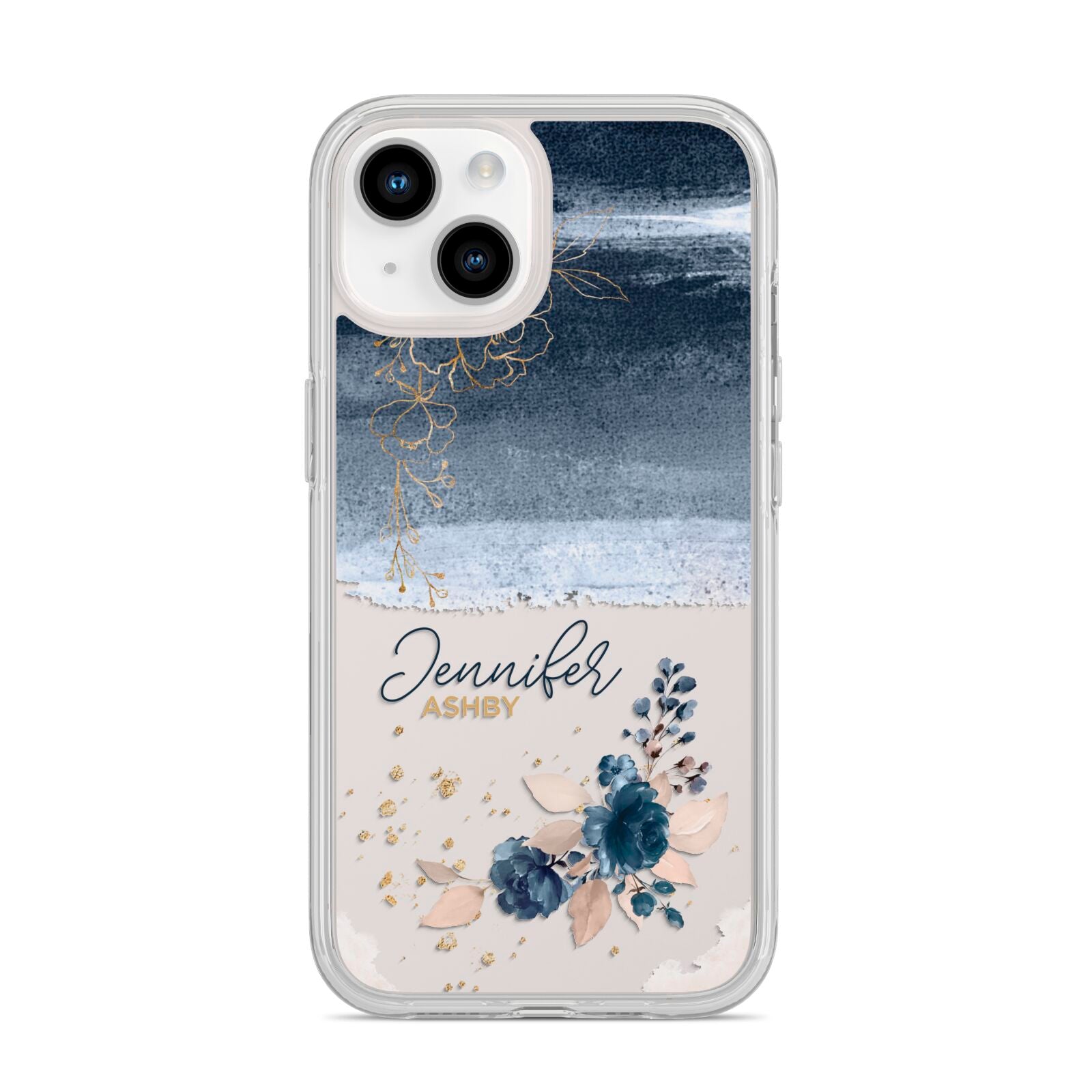 Personalised Blue Pink Watercolour iPhone 14 Clear Tough Case Starlight