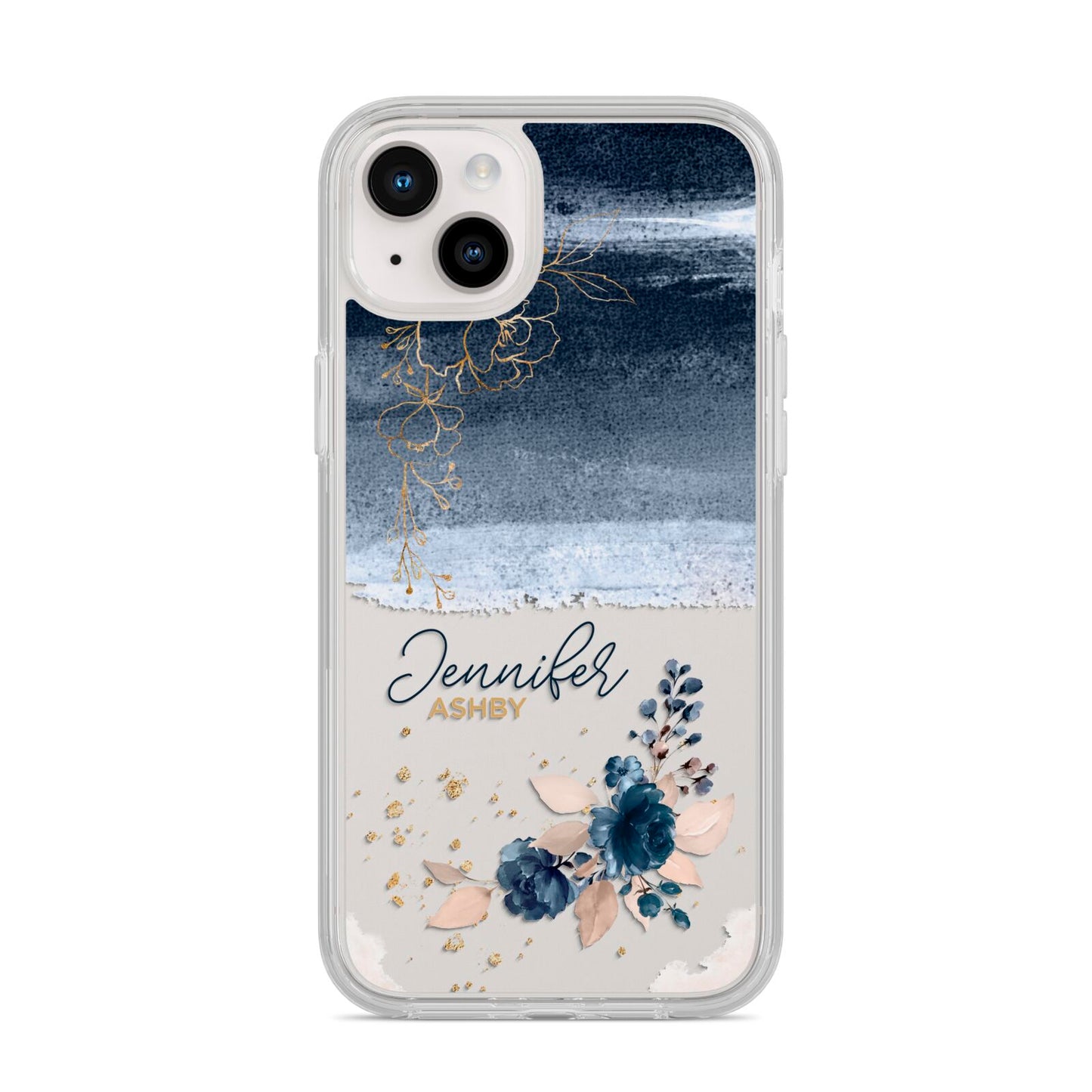 Personalised Blue Pink Watercolour iPhone 14 Plus Clear Tough Case Starlight