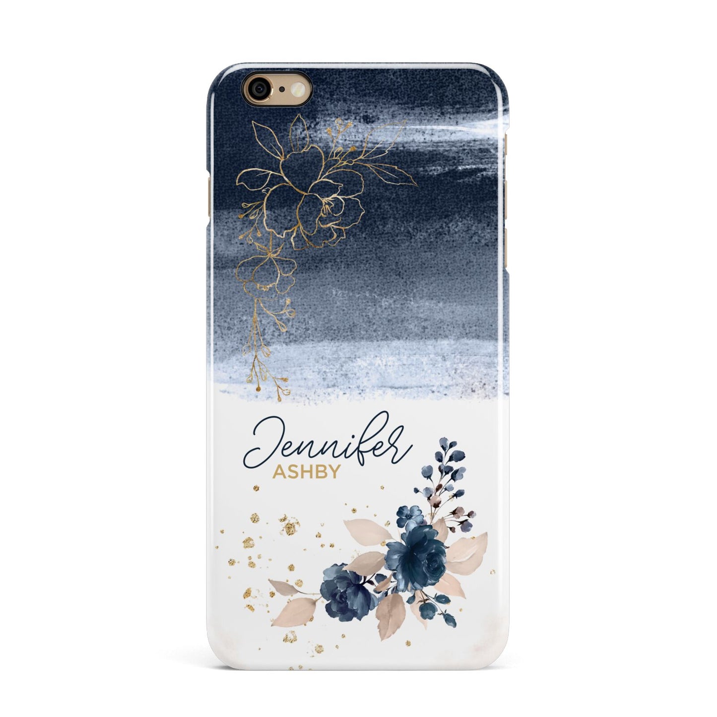 Personalised Blue Pink Watercolour iPhone 6 Plus 3D Snap Case on Gold Phone