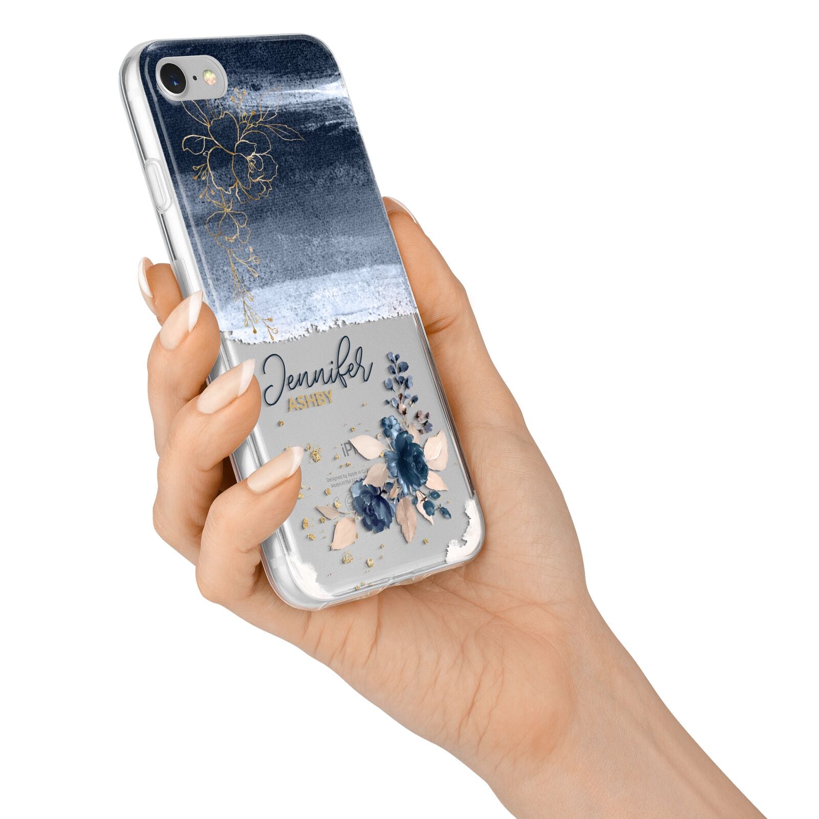 Personalised Blue Pink Watercolour iPhone 7 Bumper Case on Silver iPhone Alternative Image