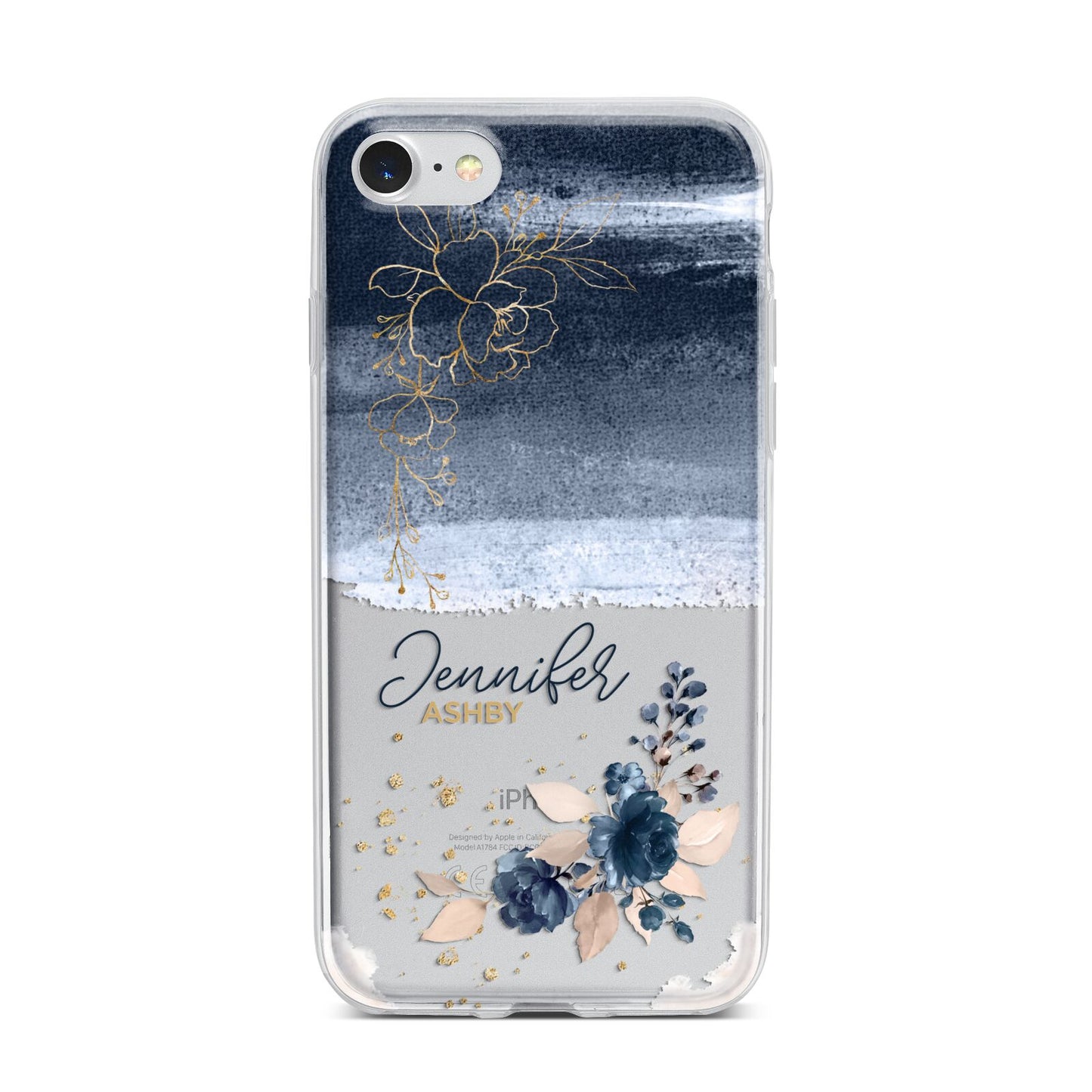 Personalised Blue Pink Watercolour iPhone 7 Bumper Case on Silver iPhone