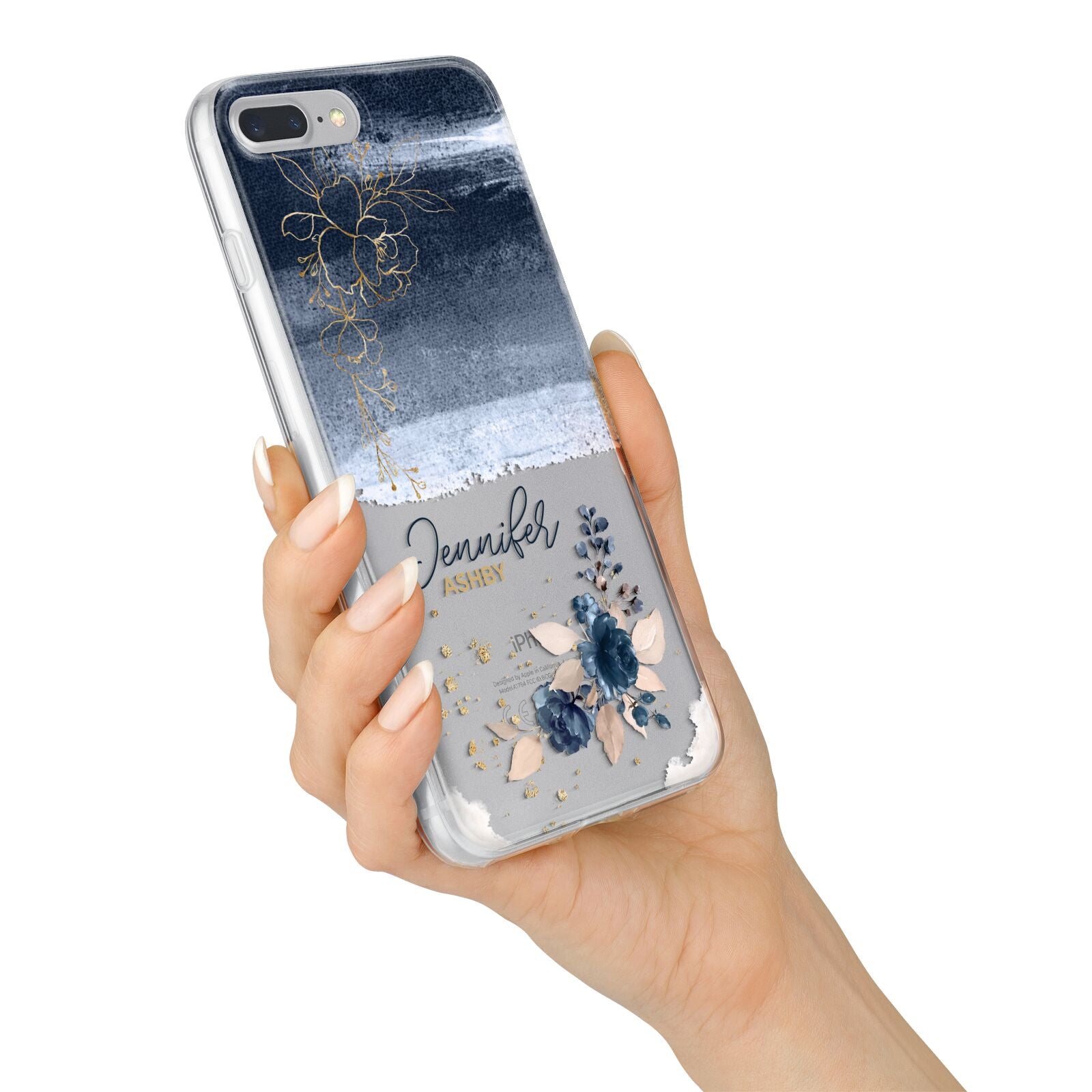 Personalised Blue Pink Watercolour iPhone 7 Plus Bumper Case on Silver iPhone Alternative Image