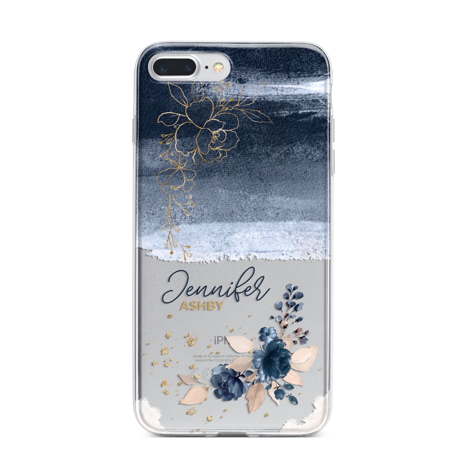Personalised Blue Pink Watercolour iPhone 7 Plus Bumper Case on Silver iPhone